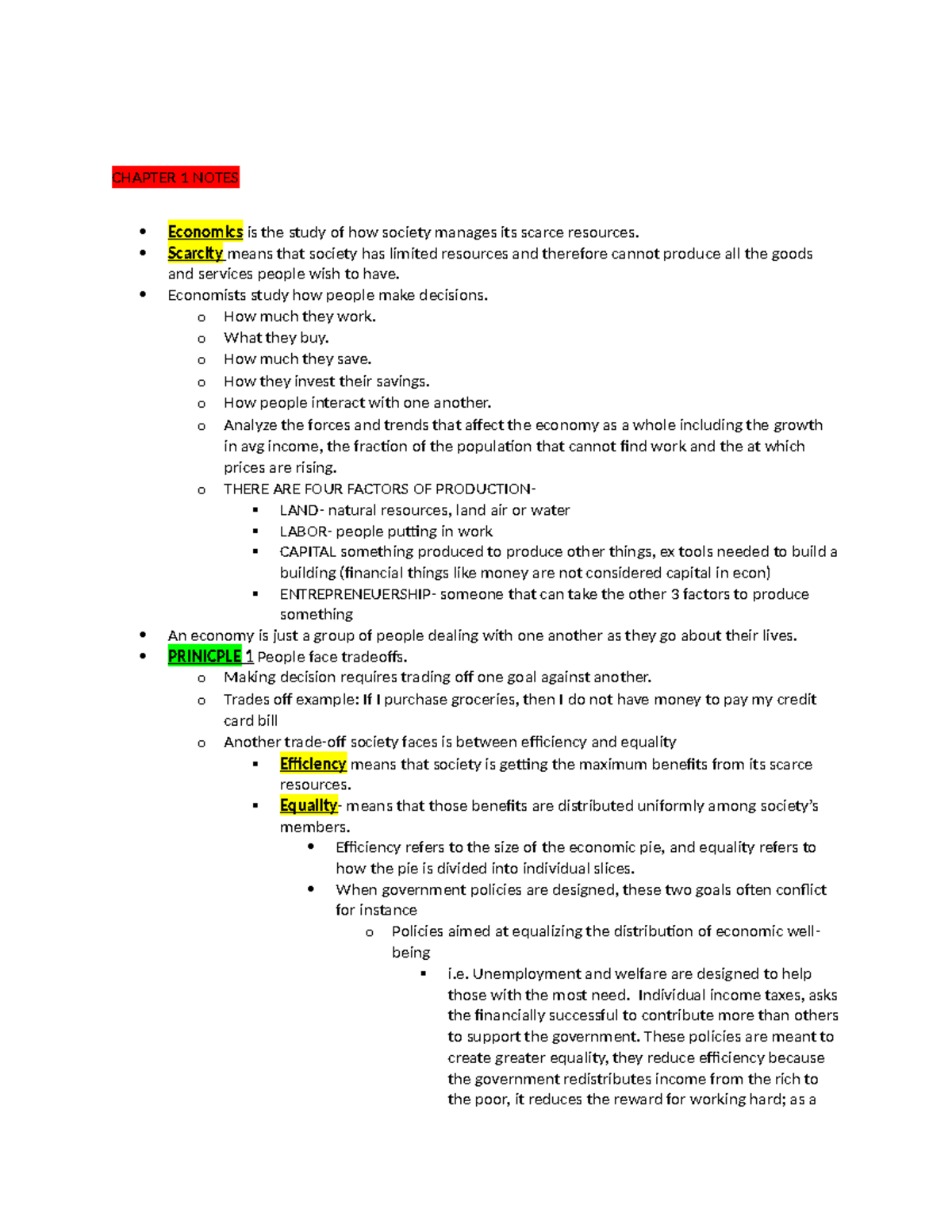 Chapter 1 Notes - CHAPTER 1 NOTES Economics is the study of how society ...
