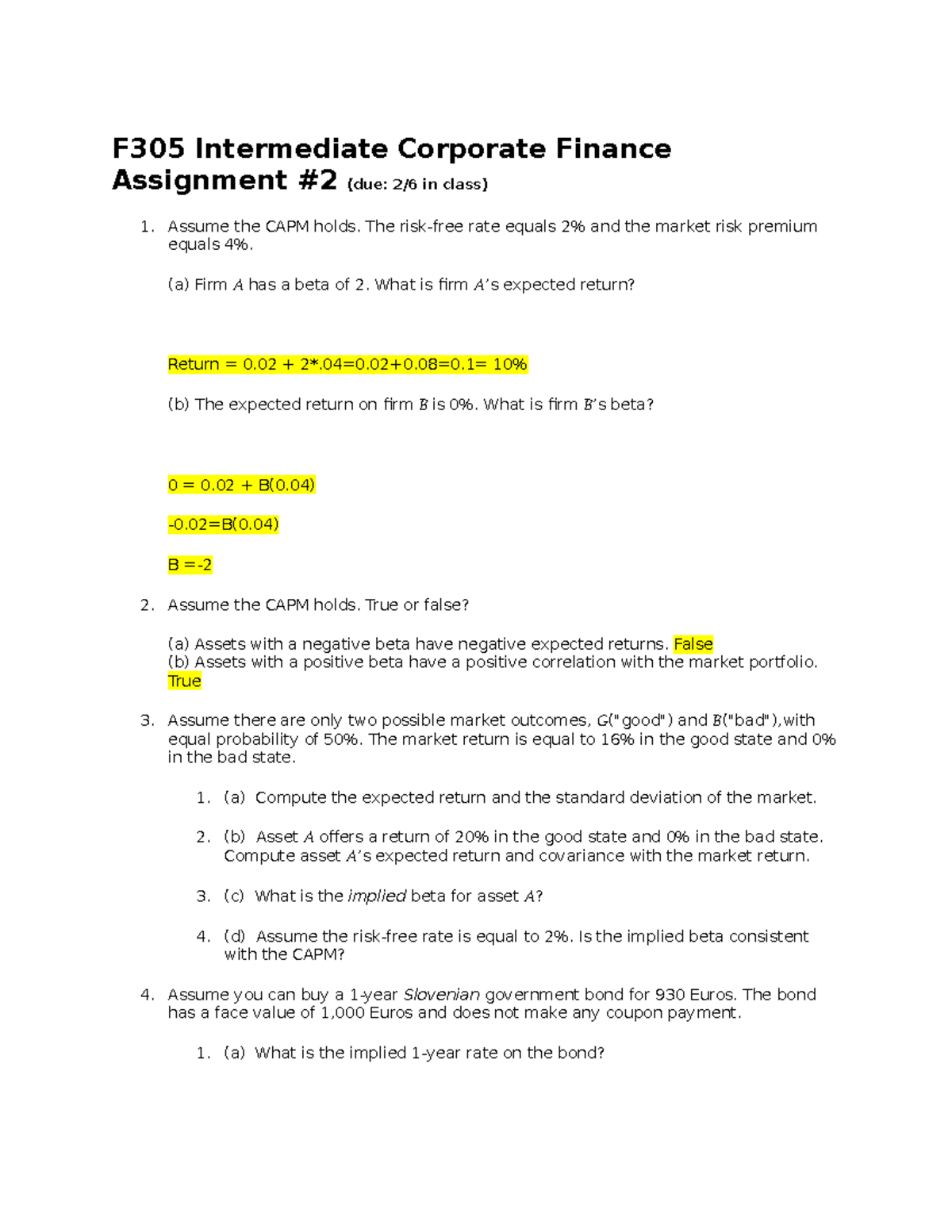 corporate finance assignment 2