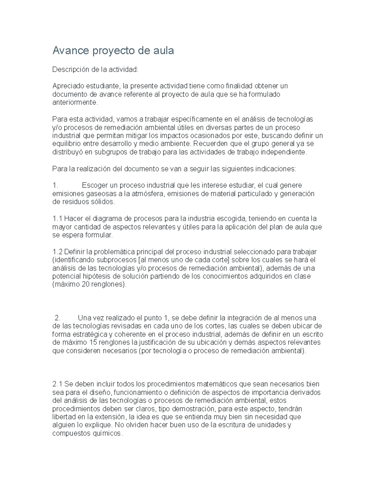 Guia proyecto de aula tecnologias - Avance proyecto de aula Descripción ...