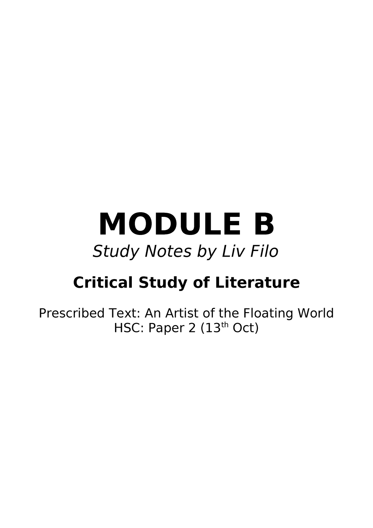 Module B Study Notes - MODULE B Study Notes By Liv Filo Critical Study ...