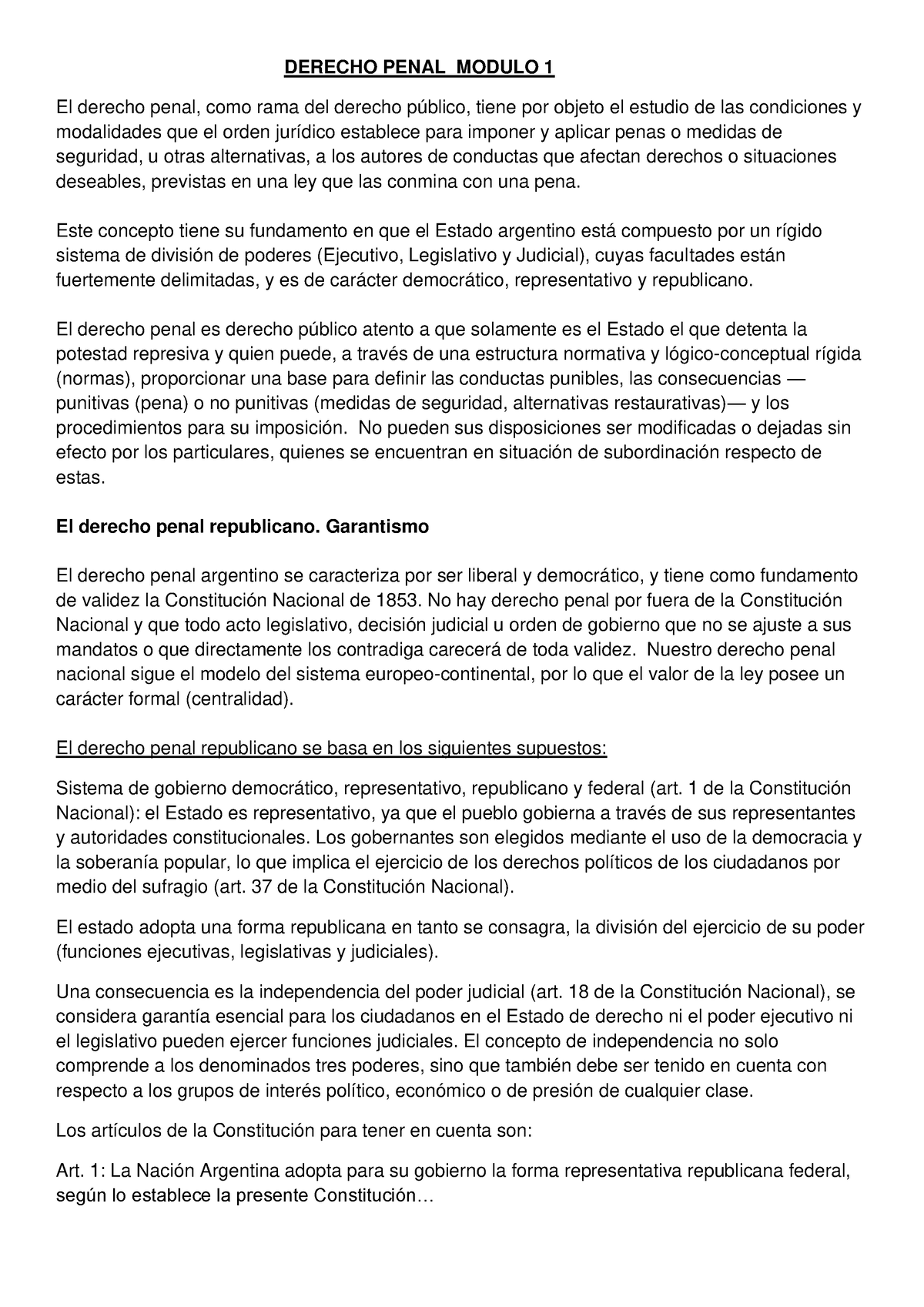 1 Resumen 1 - DERECHO PENAL MODULO 1 El Derecho Penal, Como Rama Del ...