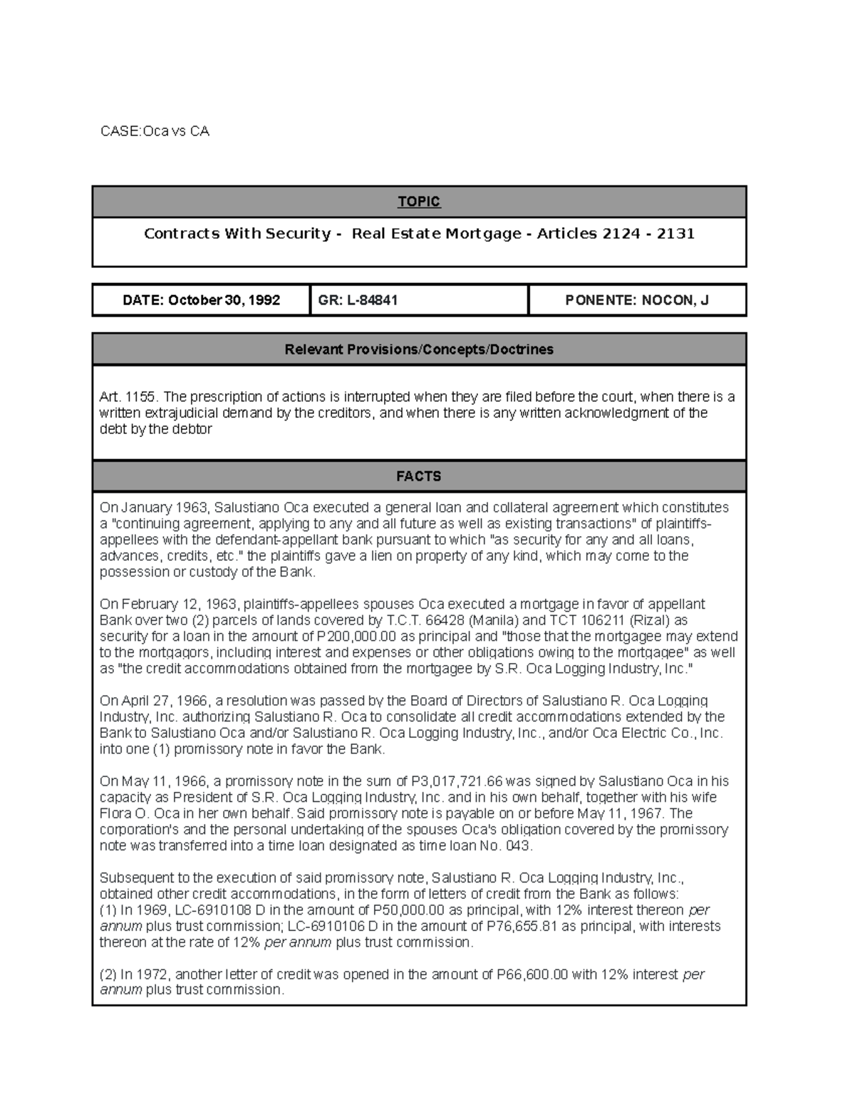 IV B (34) Oca vs. CA - credit trans case digest - CASE:Oca vs CA TOPIC ...