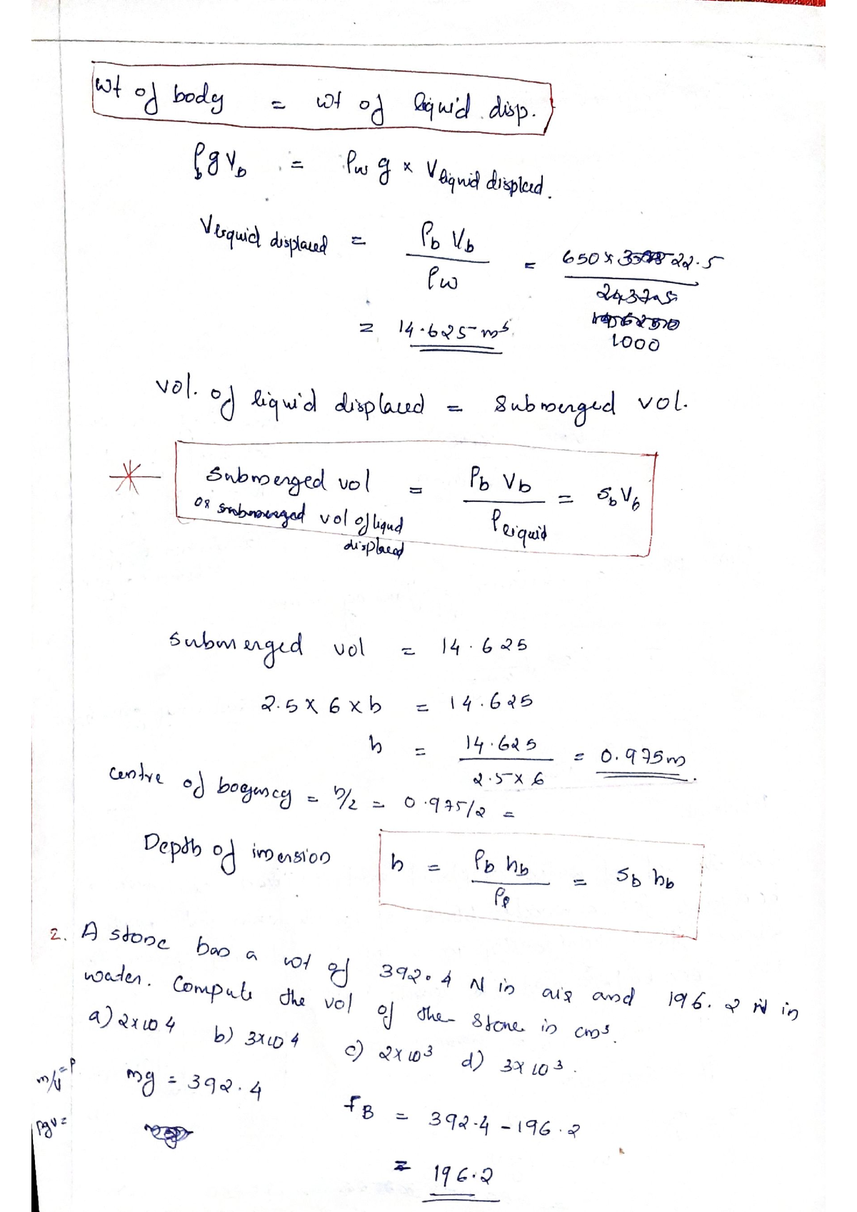 Boyancy problem - Fluid Mechanics notes - Civil Engineering - Studocu