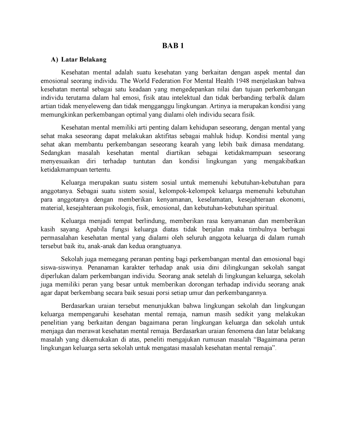 contoh essay tentang kesehatan mental remaja