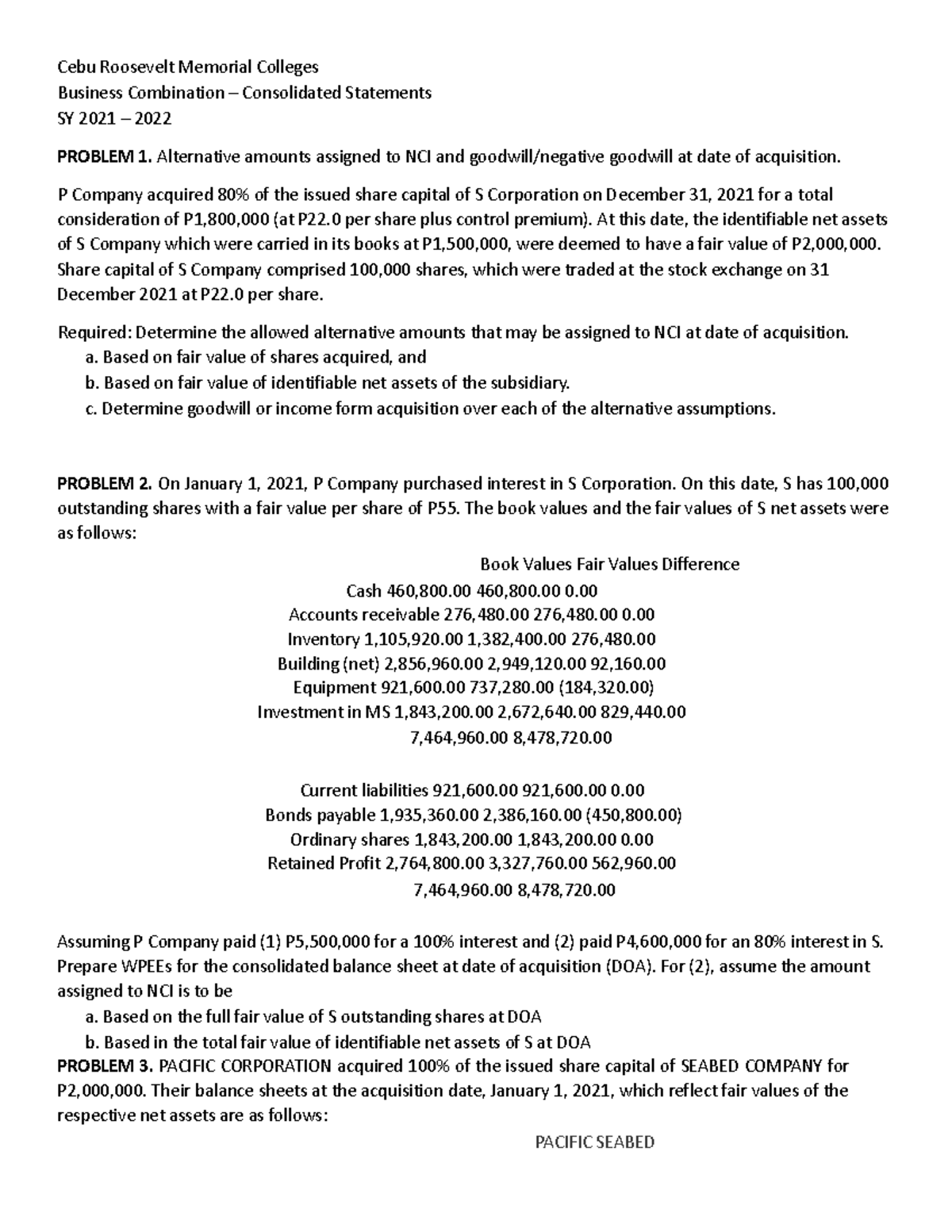 Consolidated FS Illustrative Problems - Cebu Roosevelt Memorial ...