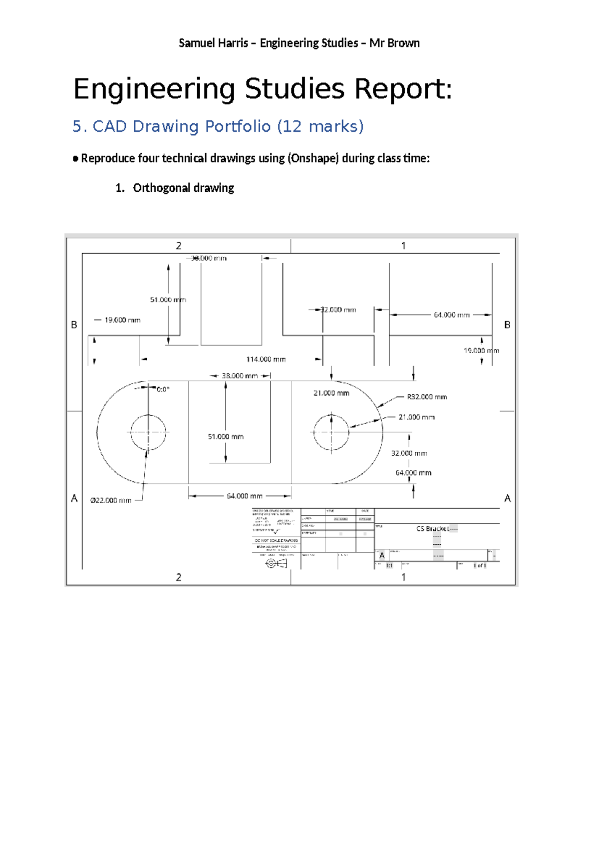 Engineering Studies Report 5 - 300965 - CAD Drawing Portfolio (12 marks ...
