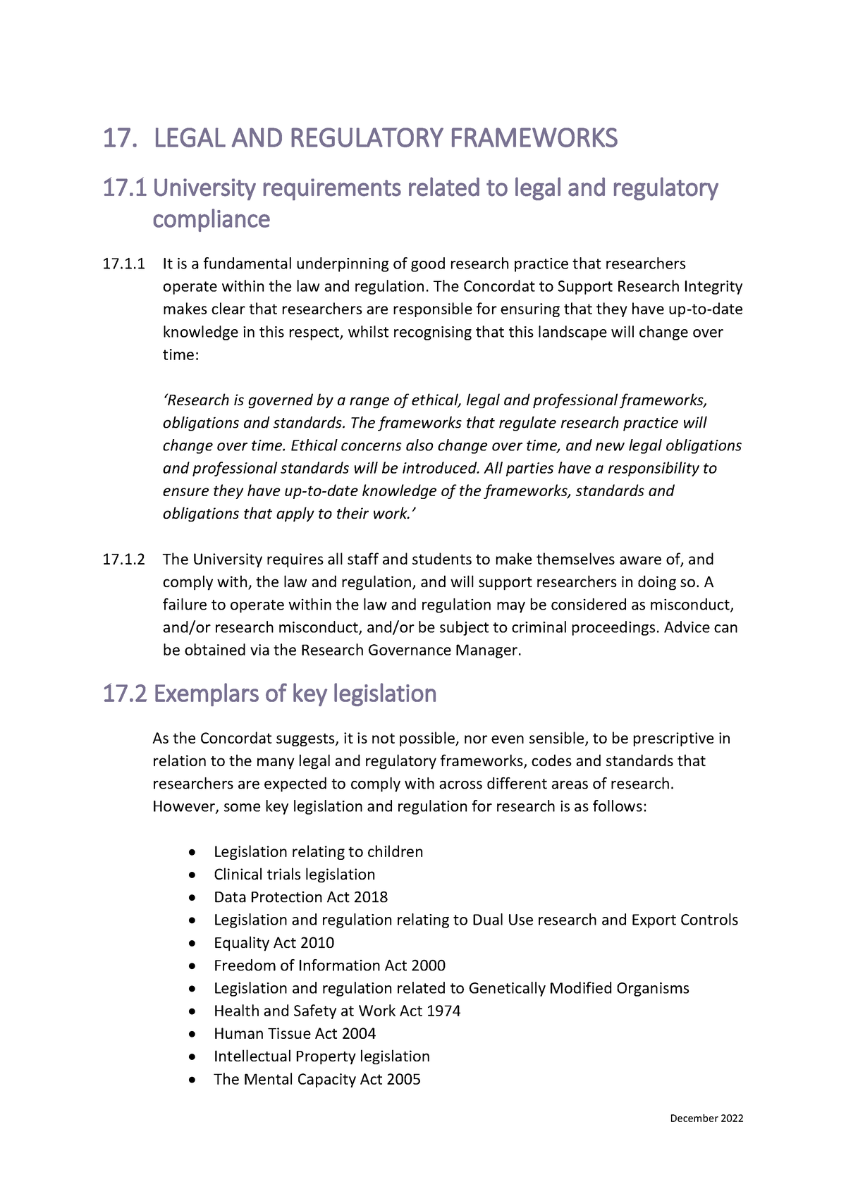 Legal And Regulatory Framework - December 2022 17. LEGAL AND REGULATORY ...