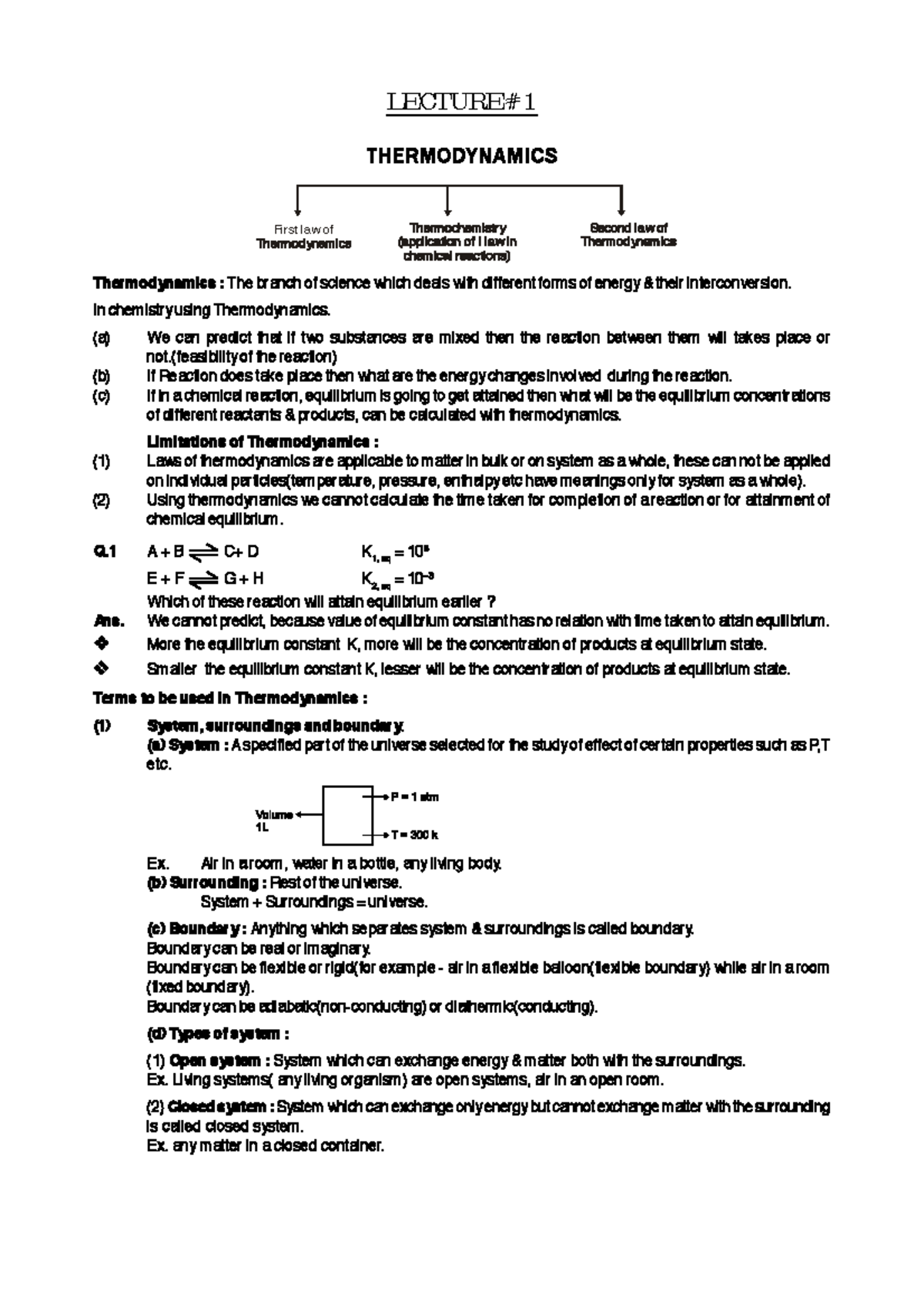 Thermodynamics - B.S. Degree in Chemistry. - LECTURE # 1 THERMODYNAMICS ...
