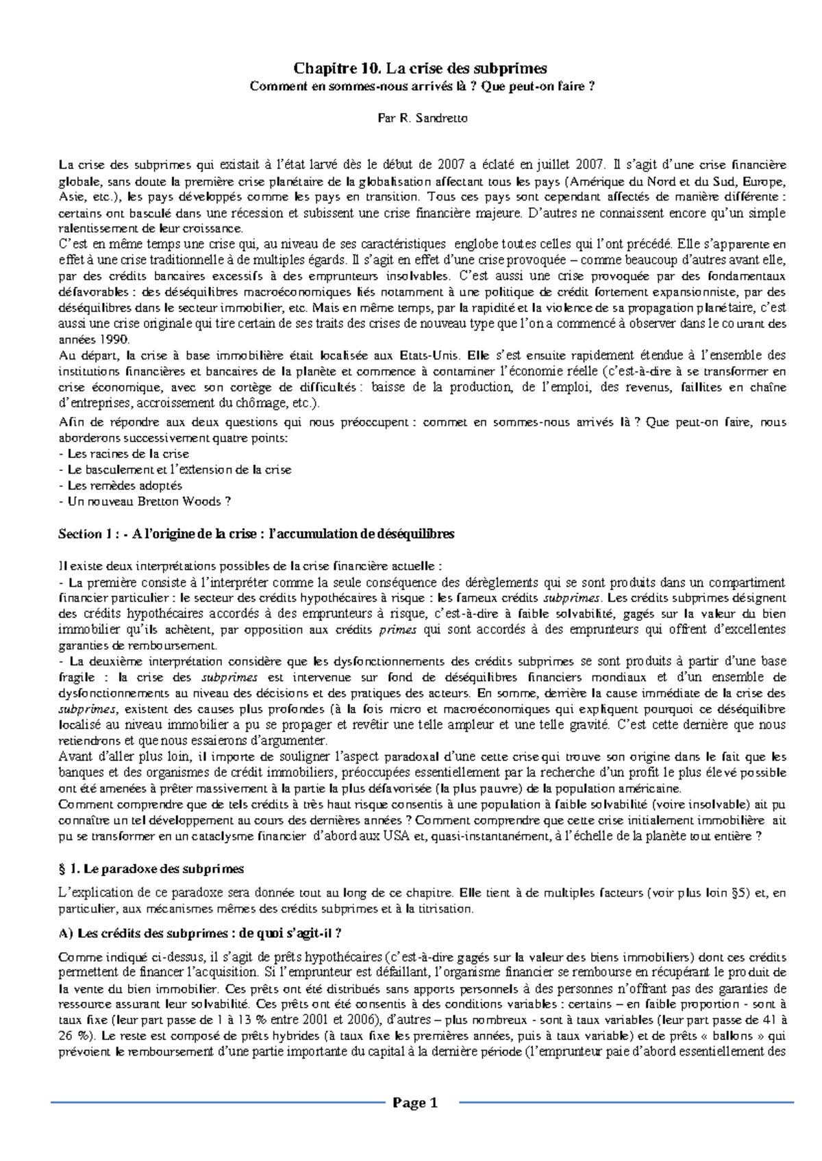 La crise des subprimes - Notes de cours 1 - Chapitre 10. La crise des ...