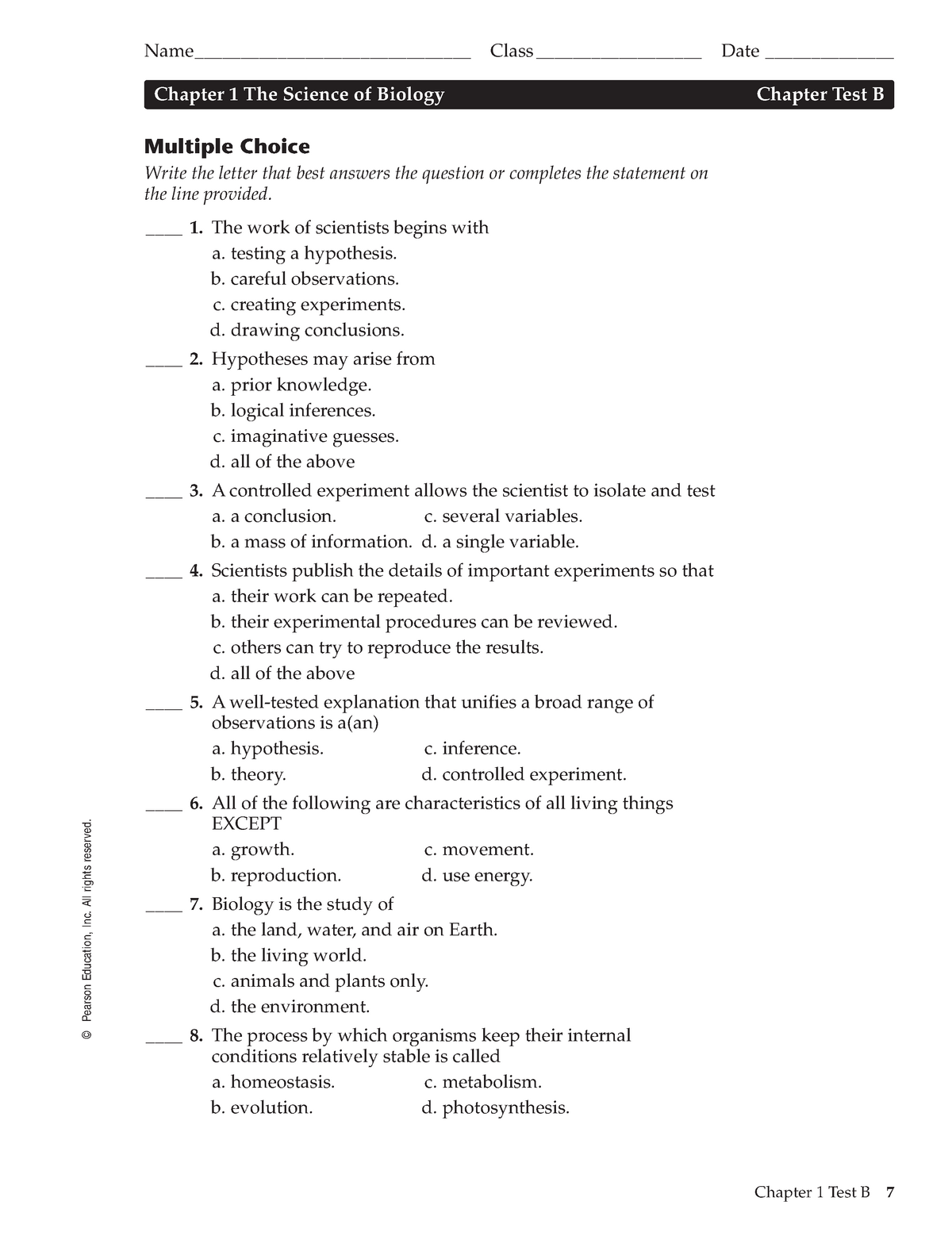 Ch 1 Practice Test The Science Of Biology Chapter 1 The Science Of