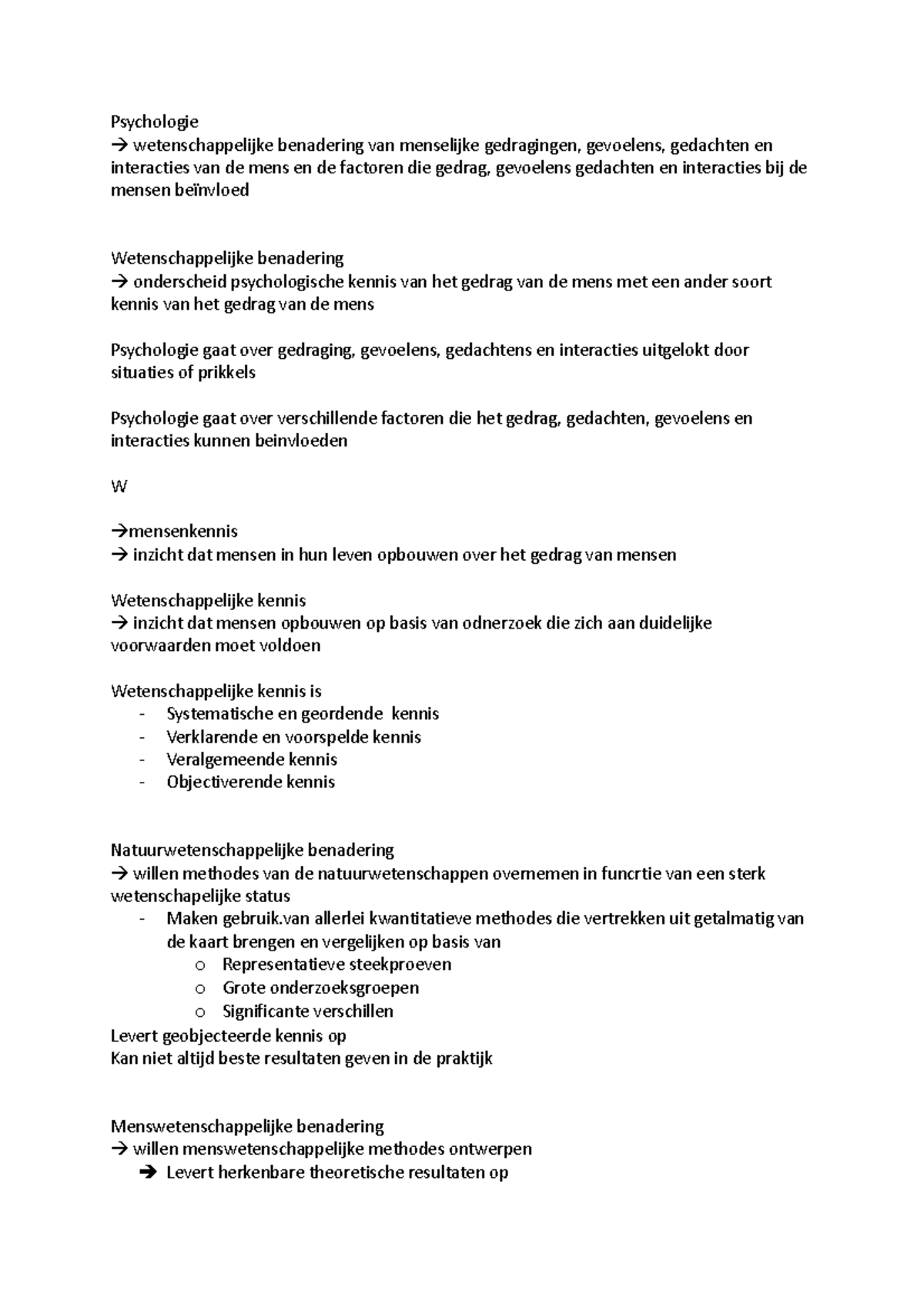 Psychologie 1 - Lesnotities - Psychologie Wetenschappelijke Benadering 