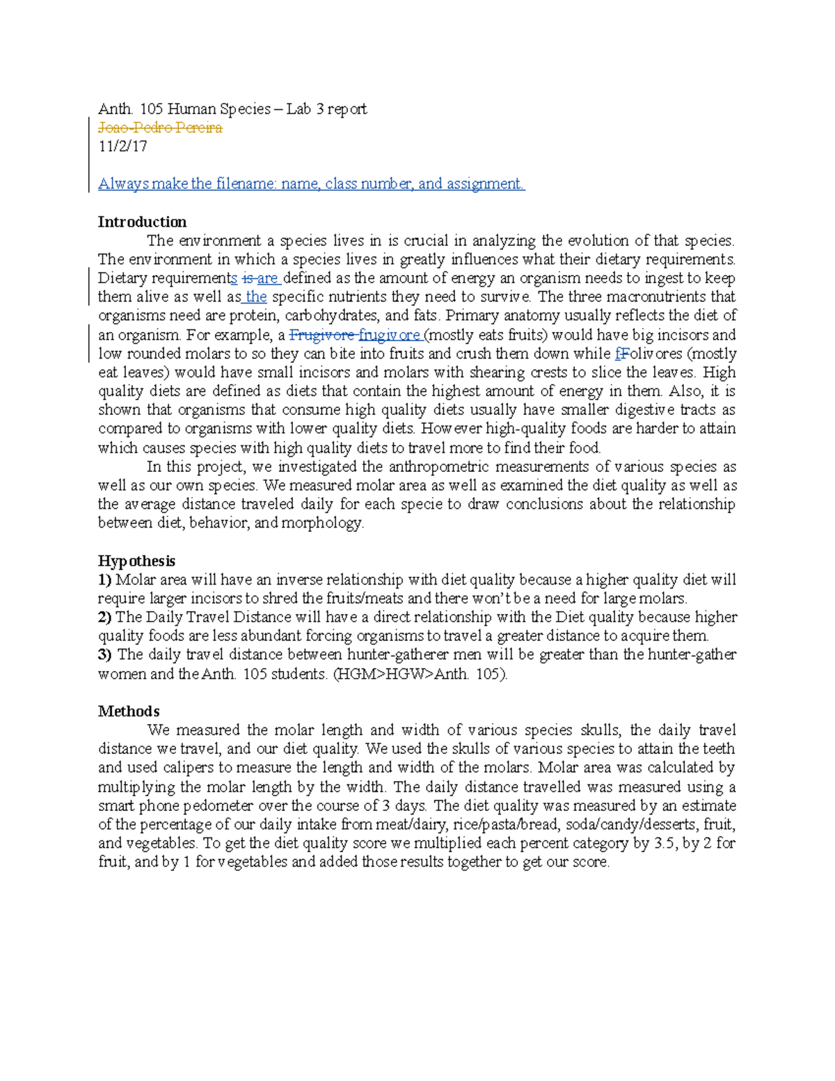 A - lab report - Anth. 105 Human Species – Lab 3 report Joao-Pedro ...
