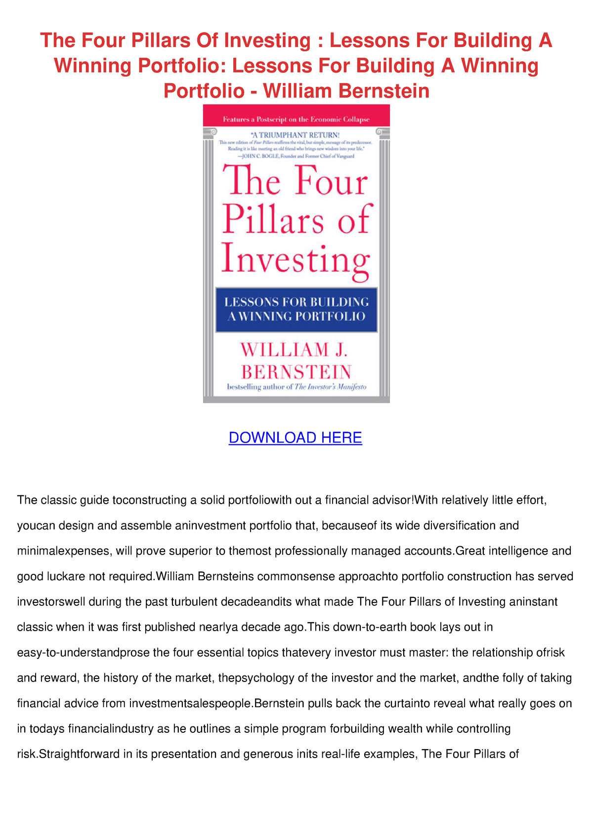 The four pillars of investing lessons for building a winning portfolio ...