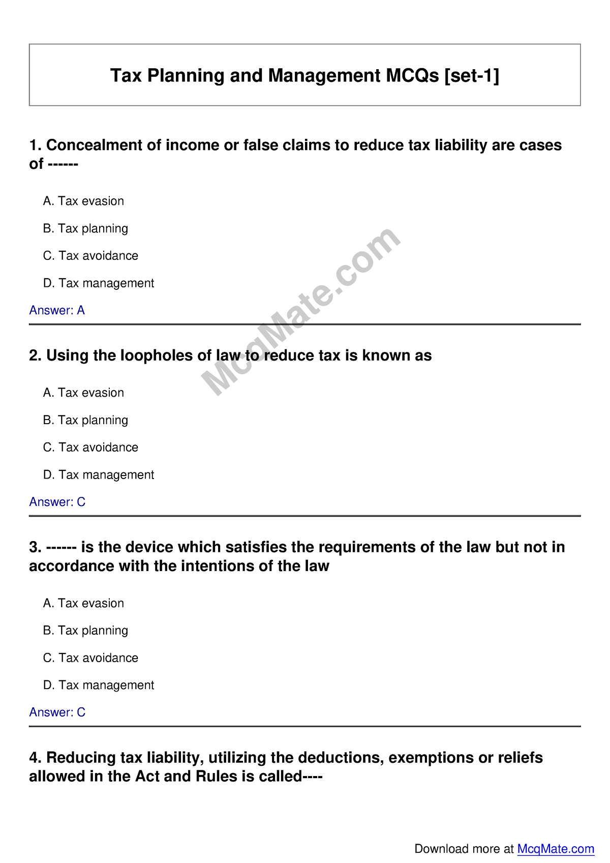 Tax-planning-and-management Solved MCQs [set-1] Mcq Mate - Tax Planning ...