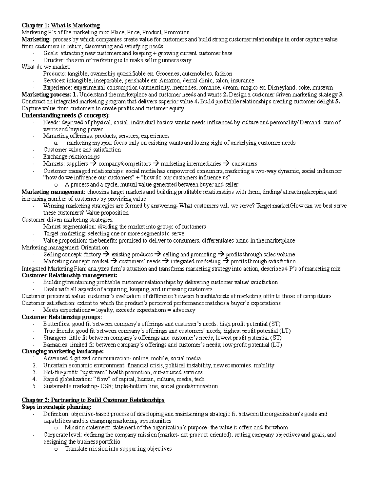MGMT 220 Notes - Chapter 1: What is Marketing Marketing P’s of the ...