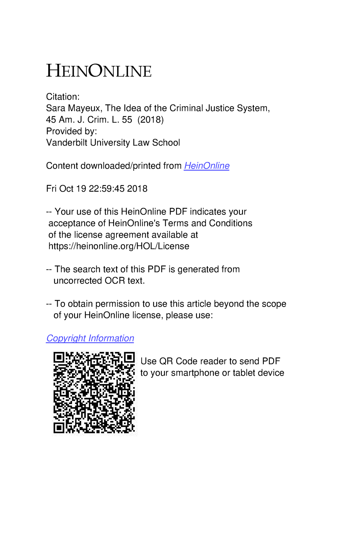 Laideadesistemadejusticiacriminal Citation Sara Mayeux The Idea Of The Criminal Justice System 45 Am Crim 55 18 Provided By Vanderbilt University Law School Studocu