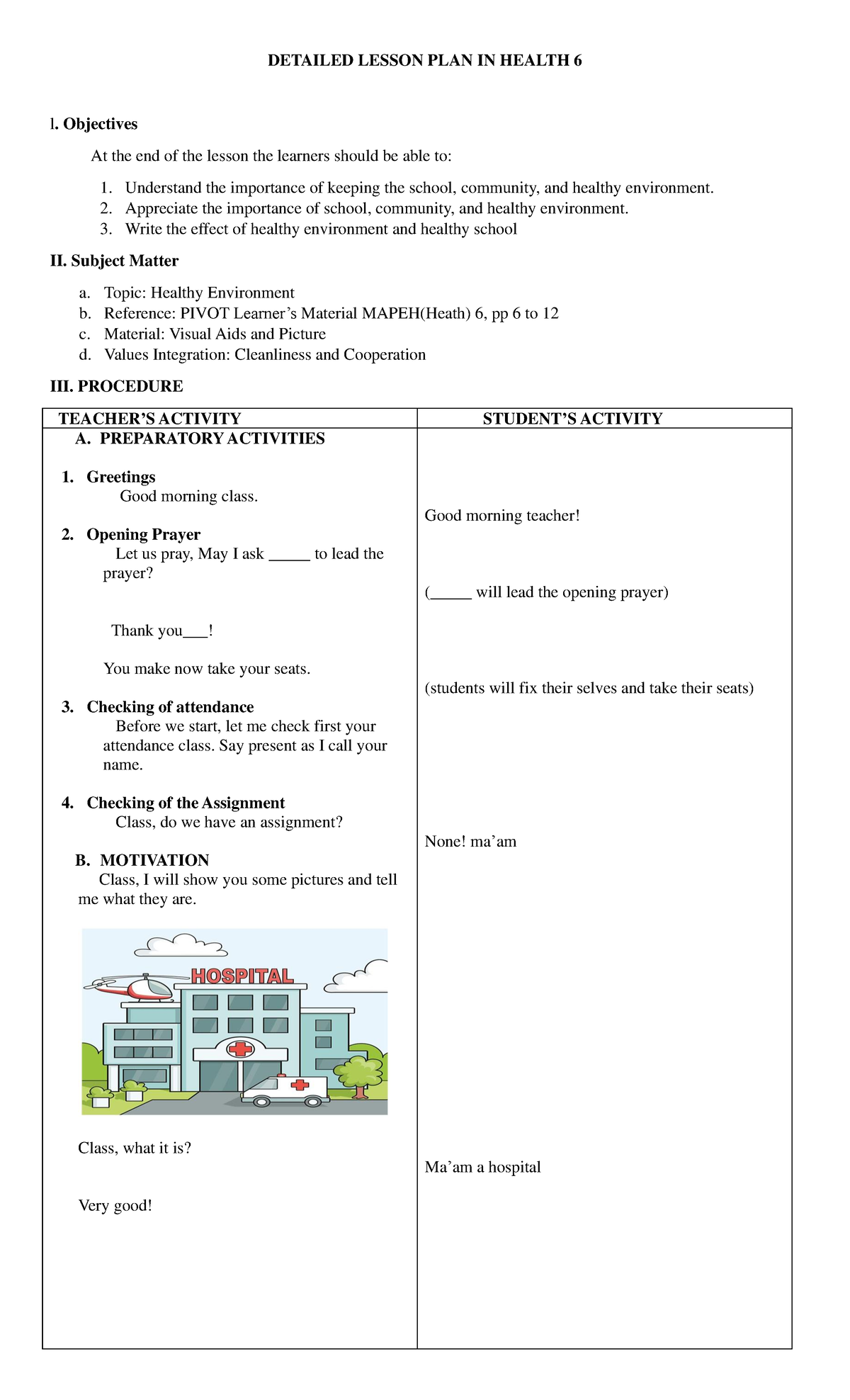 Detailed Lesson PLAN IN Health 6 - DETAILED LESSON PLAN IN HEALTH 6 L ...