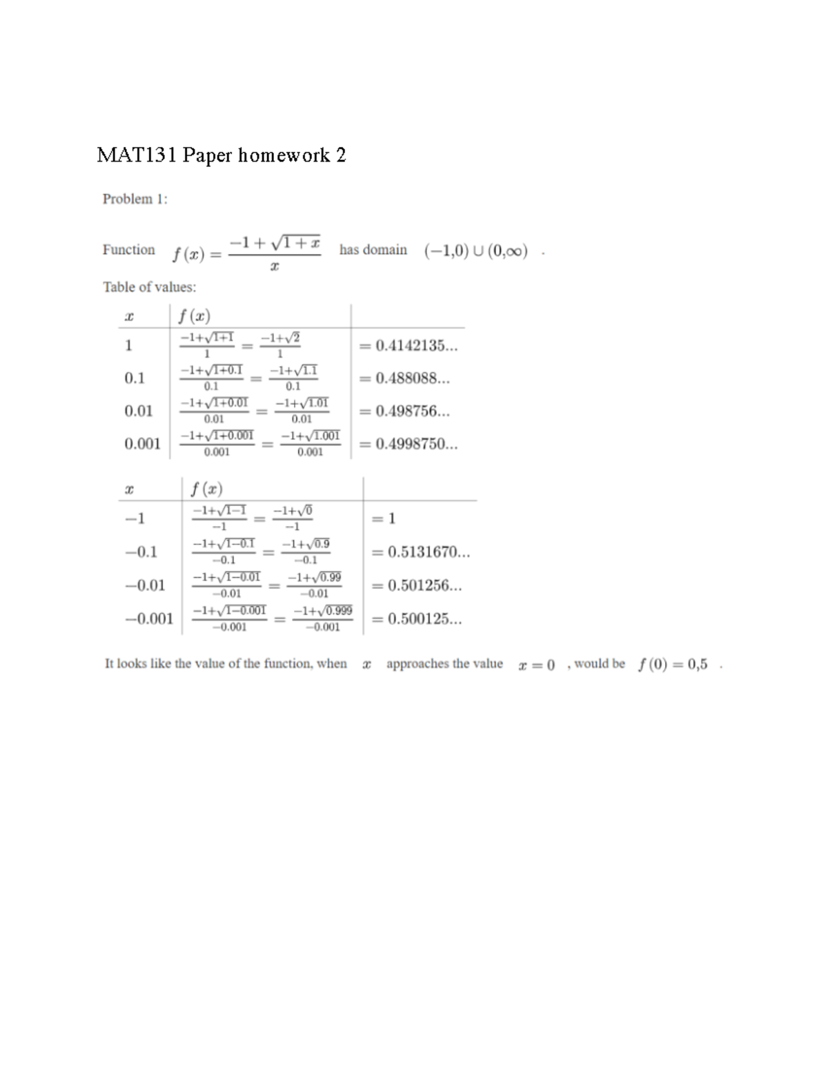 MAT131 Paper homework 2 - MAT 131 - MAT131 Paper homework - Studocu