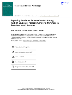 Gender differences in procrastination - The role of personality traits ...