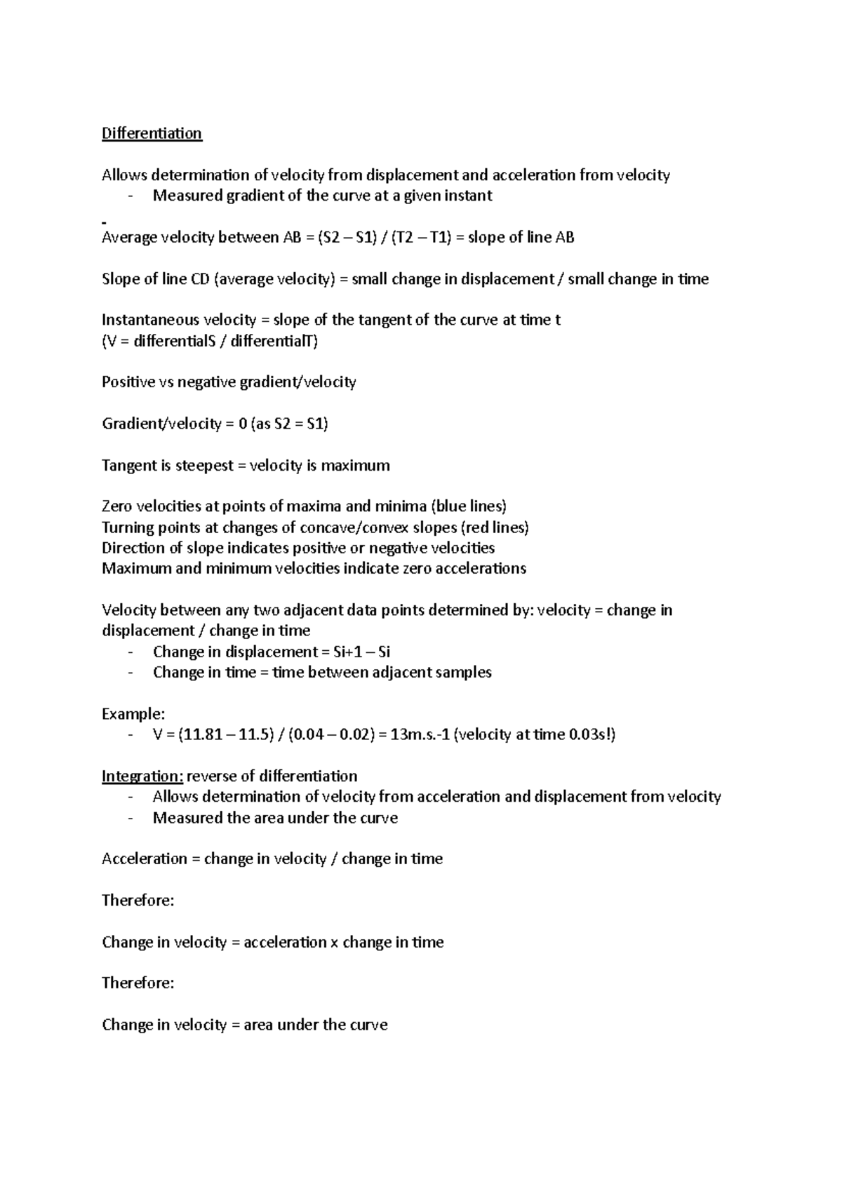 Differentiation - Lecture notes 3 - Differentiation Allows ...