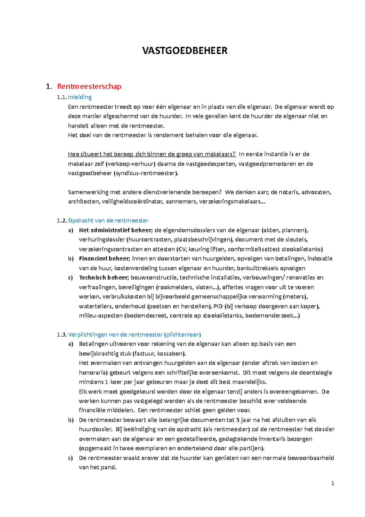 Cursus vastgoedbeheer VGM2 - VASTGOEDBEHEER 1. Rentmeesterschap ...