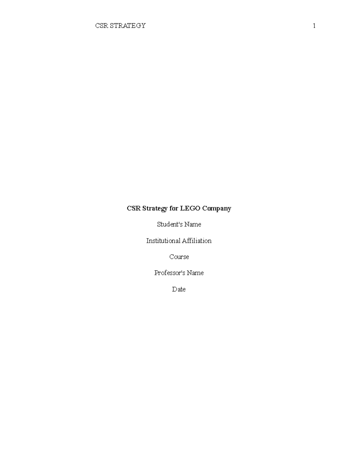 CSR Strategy for LEGO Company - CSR Strategy for LEGO Company Student's ...