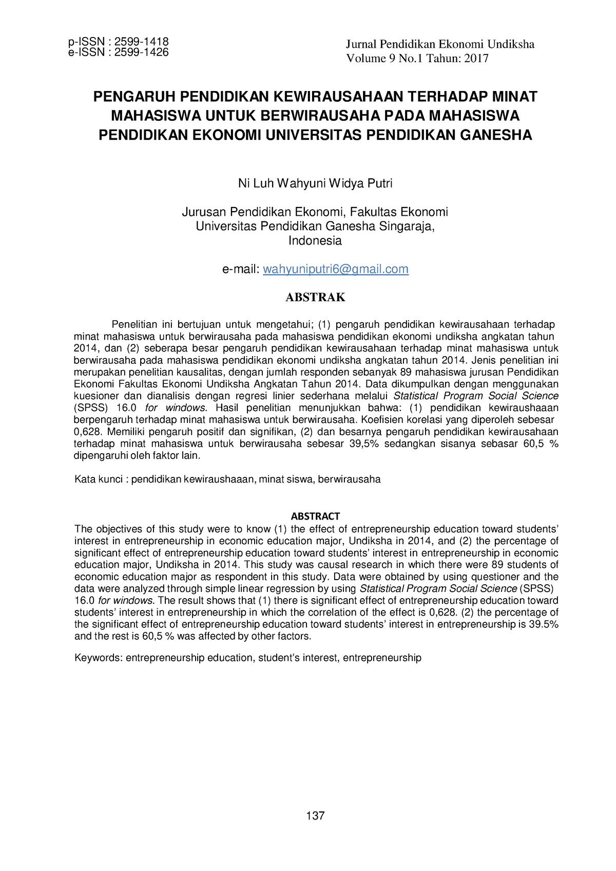 Adminpe,+137-147 - PENGARUH PENDIDIKAN KEWIRAUSAHAAN TERHADAP MINAT ...