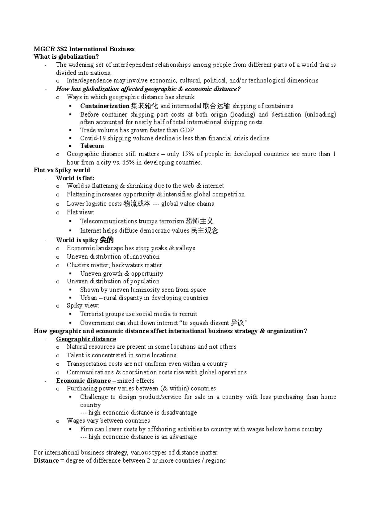 MGCR 382 Part2 - Lecture Notes 5-10 - MGCR 382 International Business ...