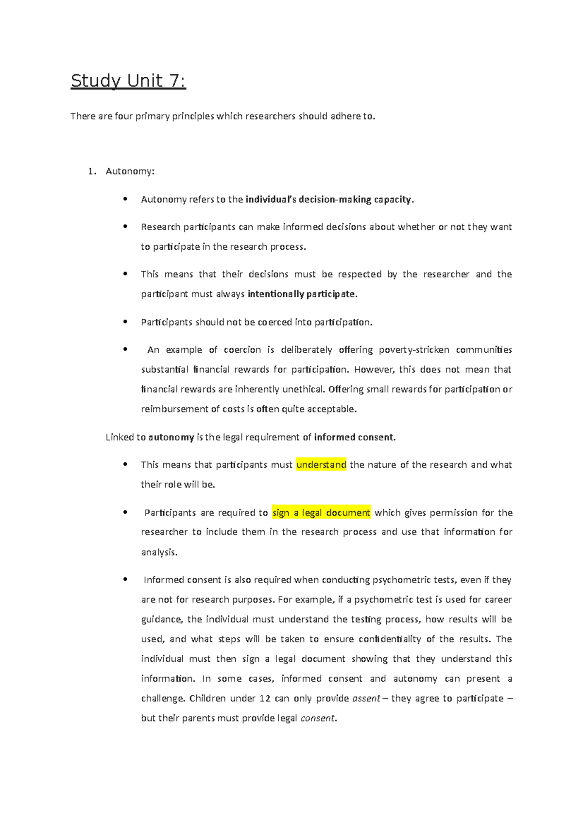 SU 7 - RESEARCH - Study Unit 7: There Are Four Primary Principles Which ...