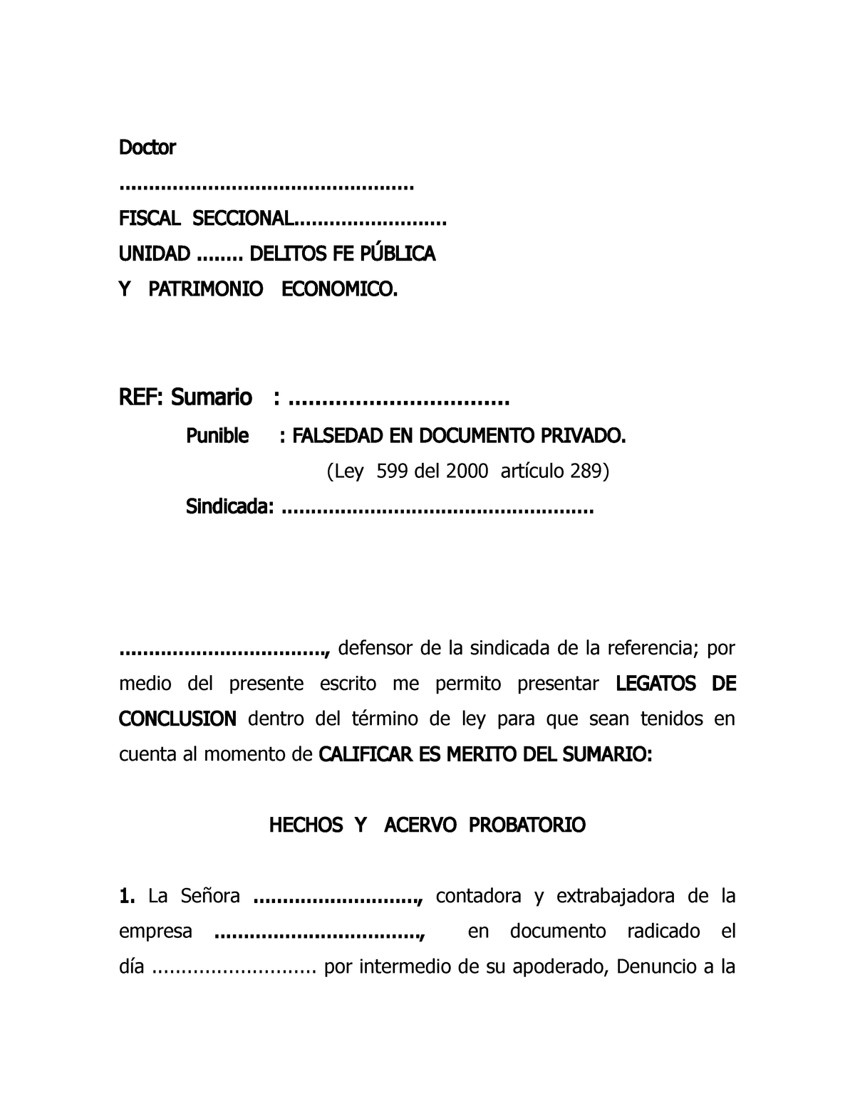 Alegatos Falsedad Documento Privado - Doctor  .................................................. - Studocu