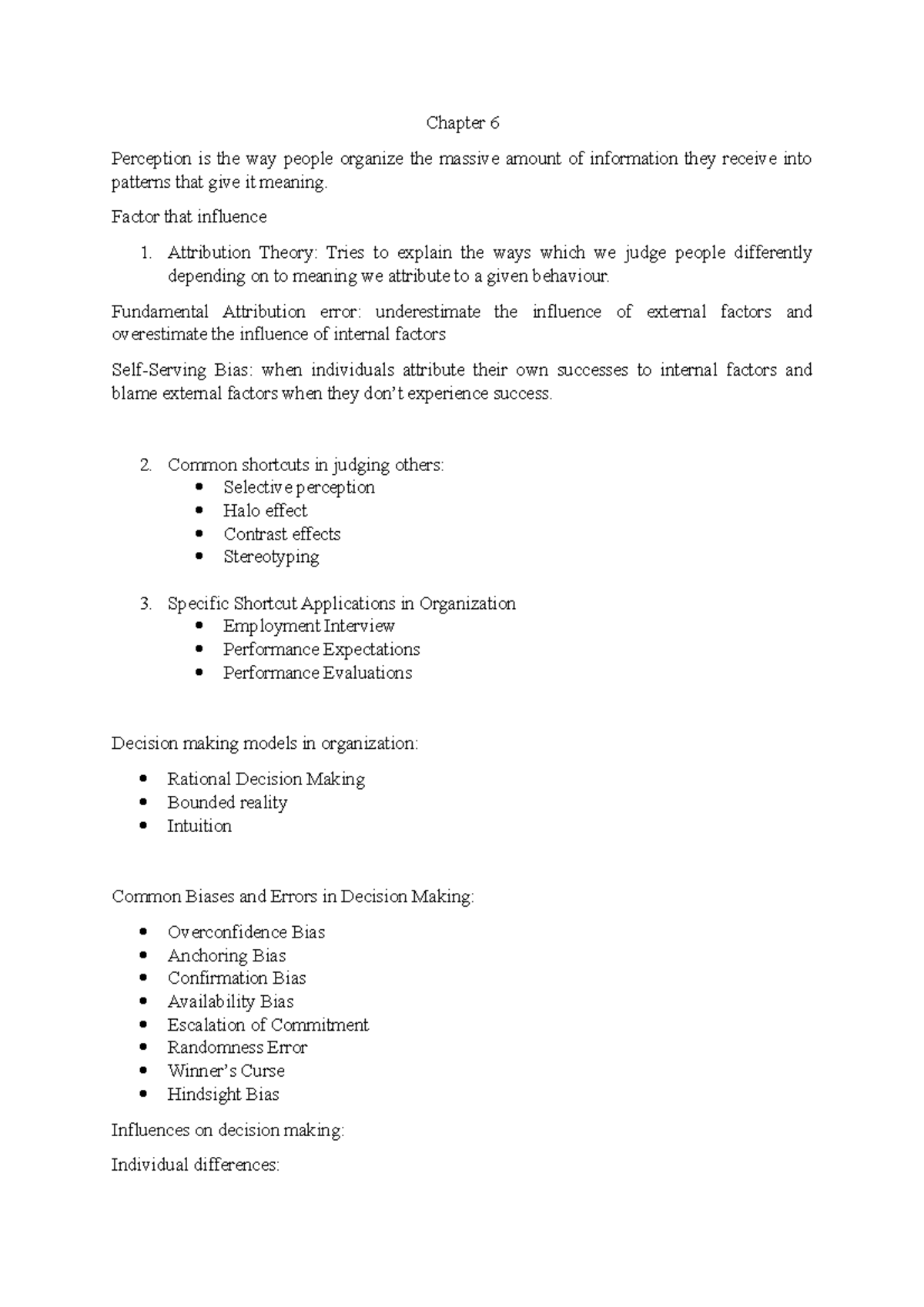 Chapter 6 ob - Chapter 6 Perception is the way people organize the ...