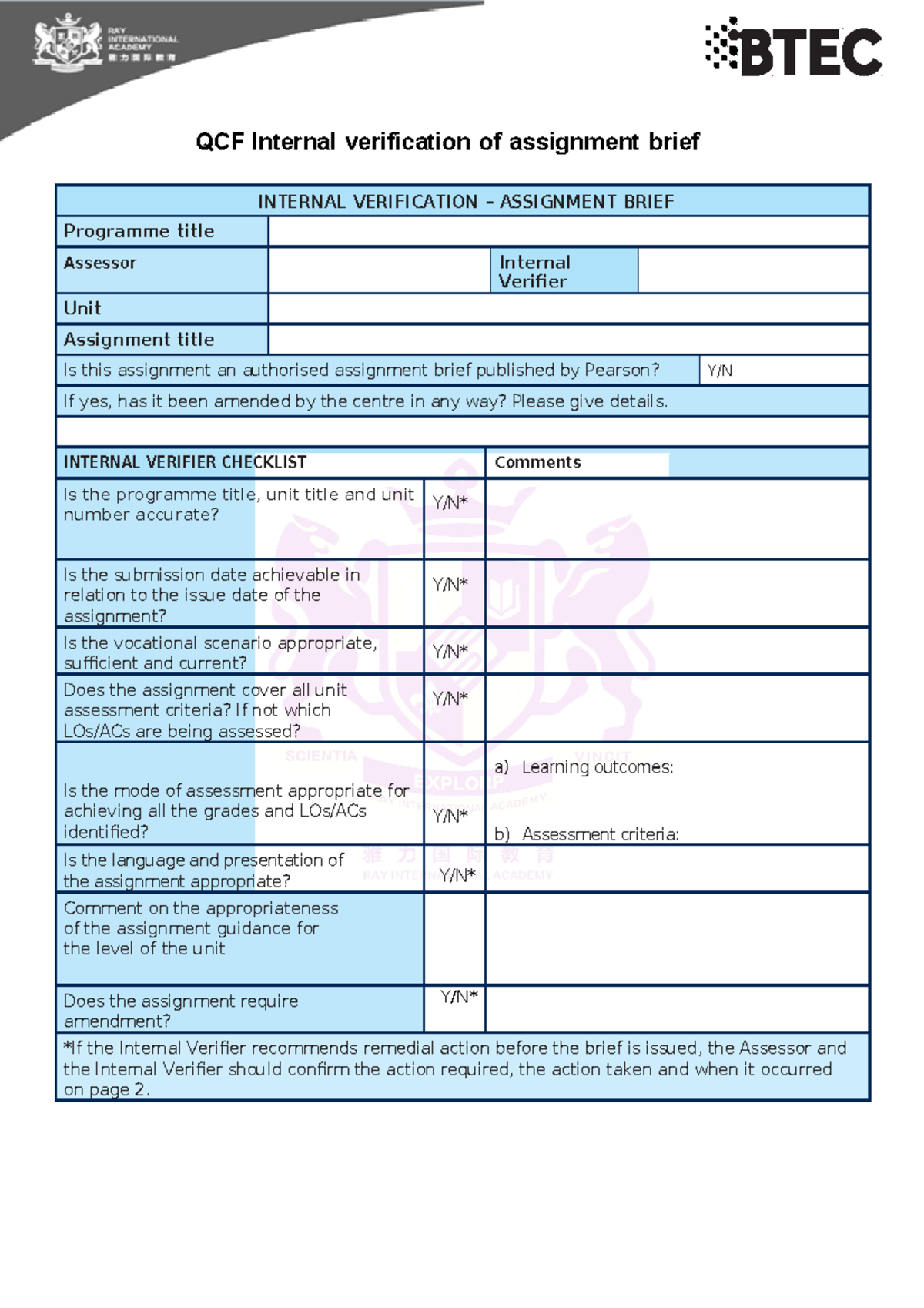 internal verification of assignment briefs