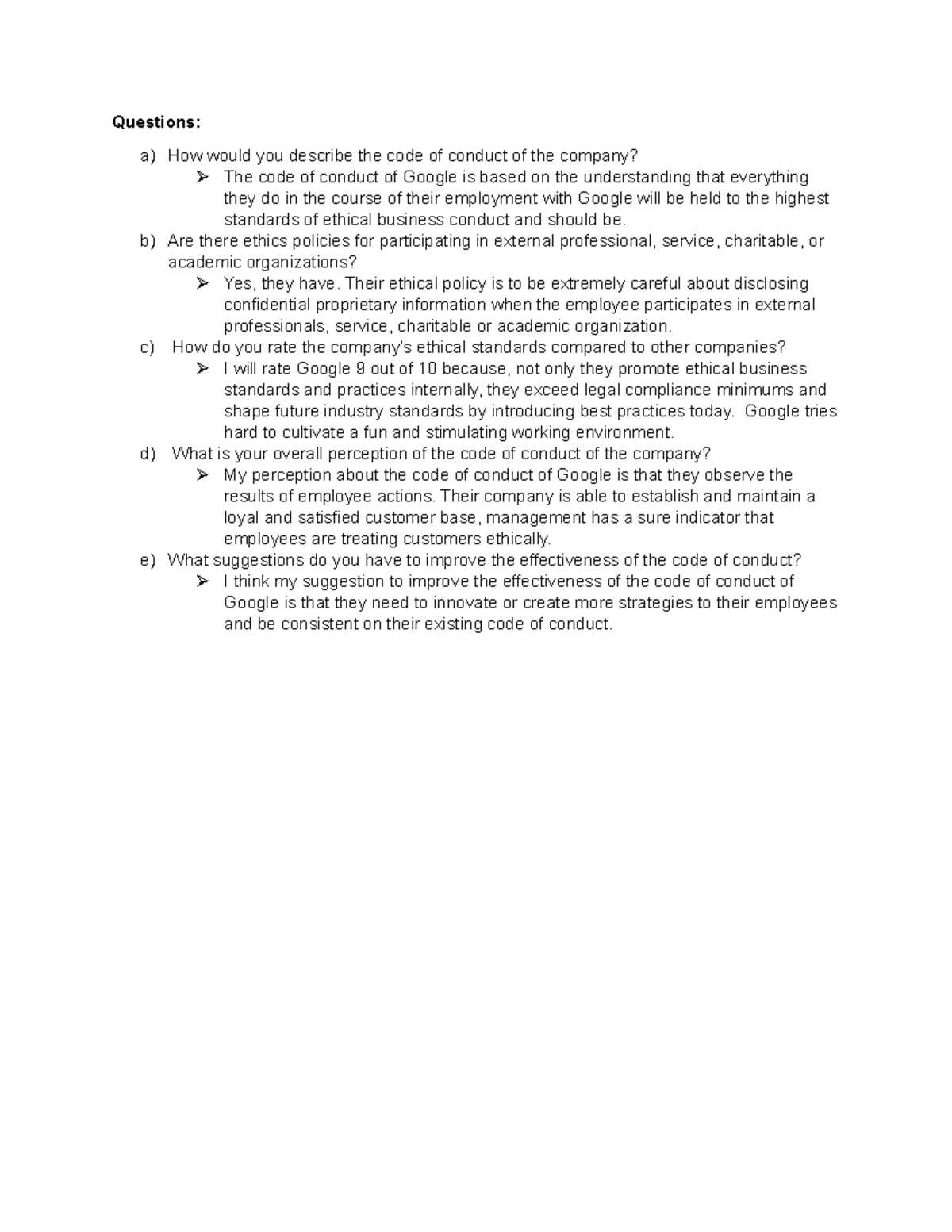 Dexisne - Answer - Questions: a) How would you describe the code of ...