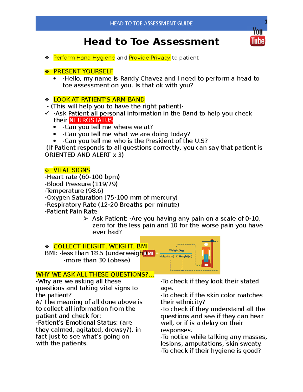 Skin Assessment Chart