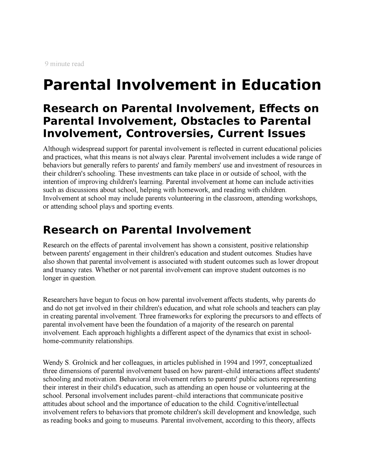 research on parental involvement