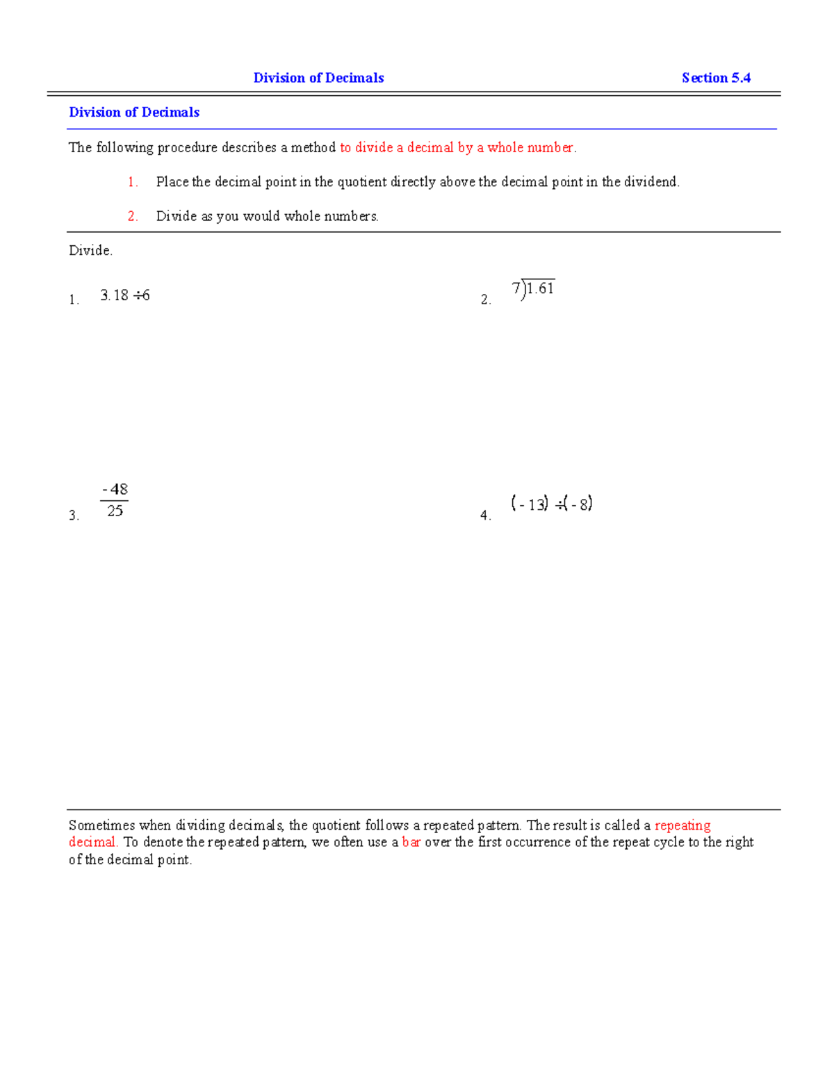 PIA Lecture Notes 5 - Division of Decimals Section 5 Division of ...
