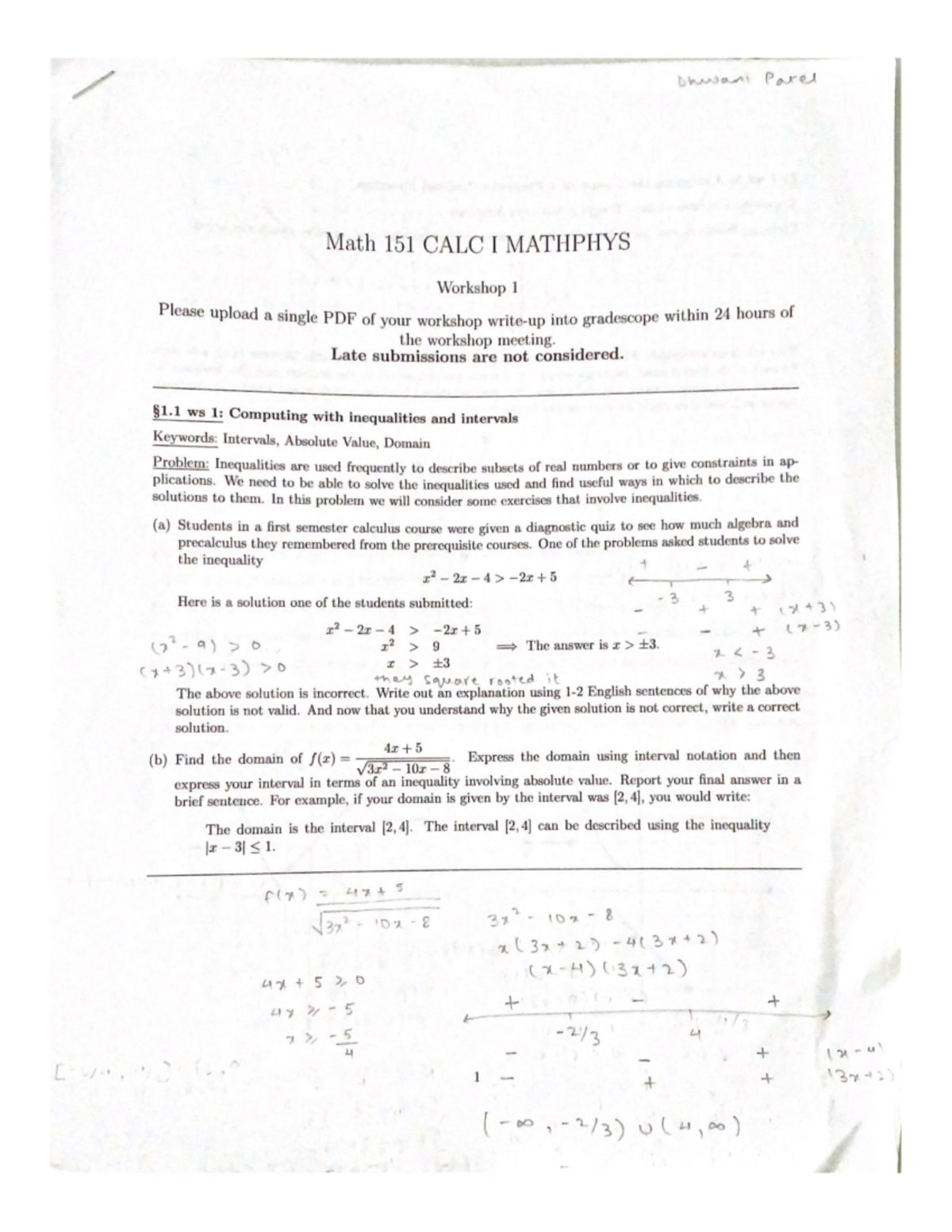 Math workshop 1 - 21:640:151 - Studocu