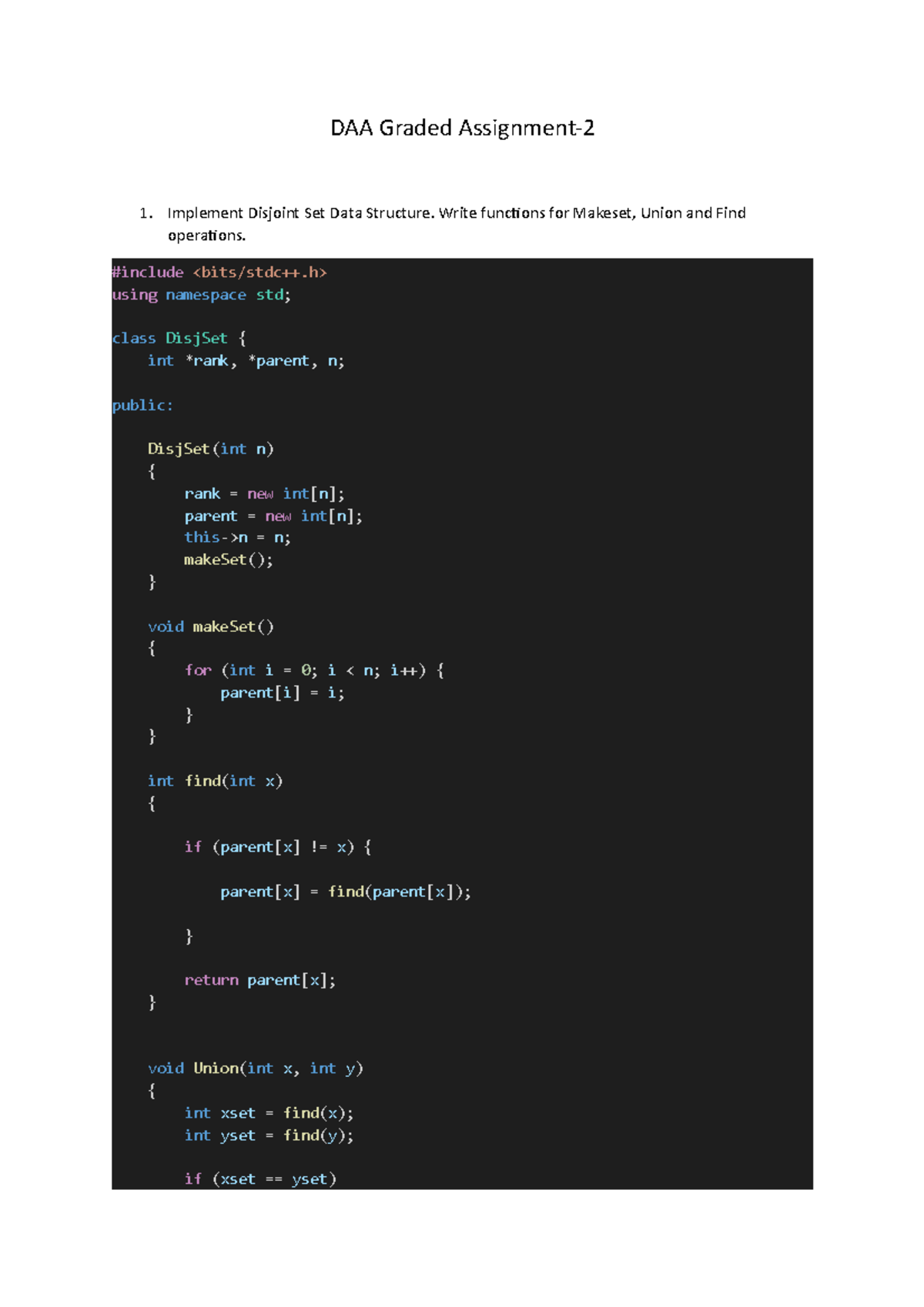 Daa by ashish nagal - nfjy - DAA Graded Assignment- Implement Disjoint ...