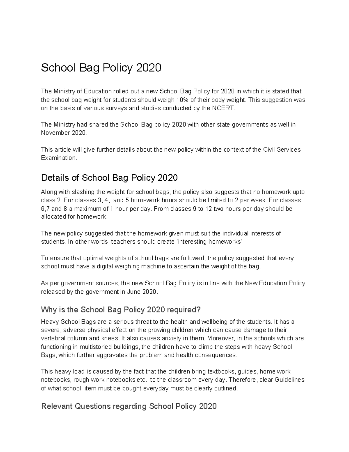 School Bag Policy 202076655699ihhgddftjjo9987tgj School Bag Policy 