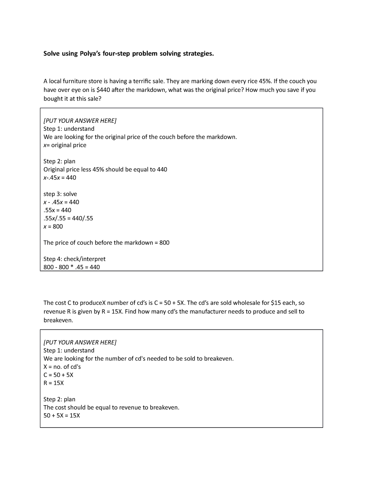 FA2 B - FA2 B - Solve Using Polya’s Four-step Problem Solving ...