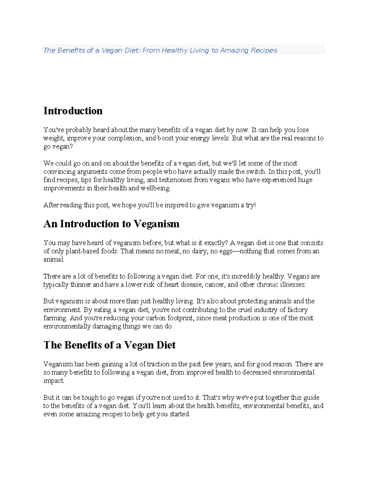 Vegan Diet and Cookbook - The Benefits of a Vegan Diet: From Healthy ...