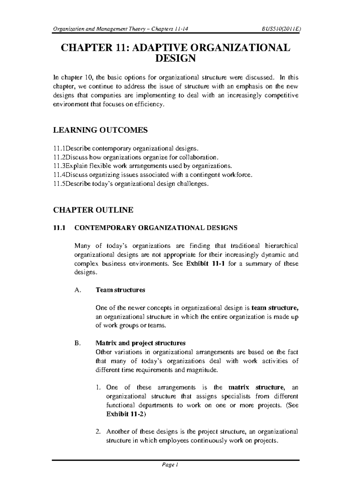 Adaptive org design - CHAPTER 11: ADAPTIVE ORGANIZATIONAL DESIGN In ...
