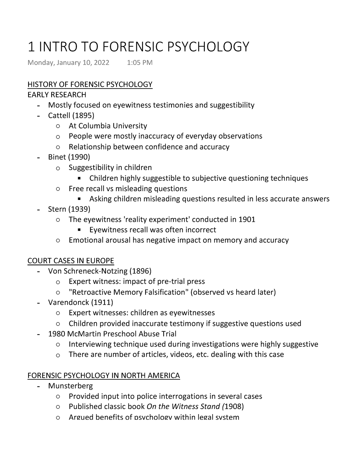 introduction to forensic psychology research paper