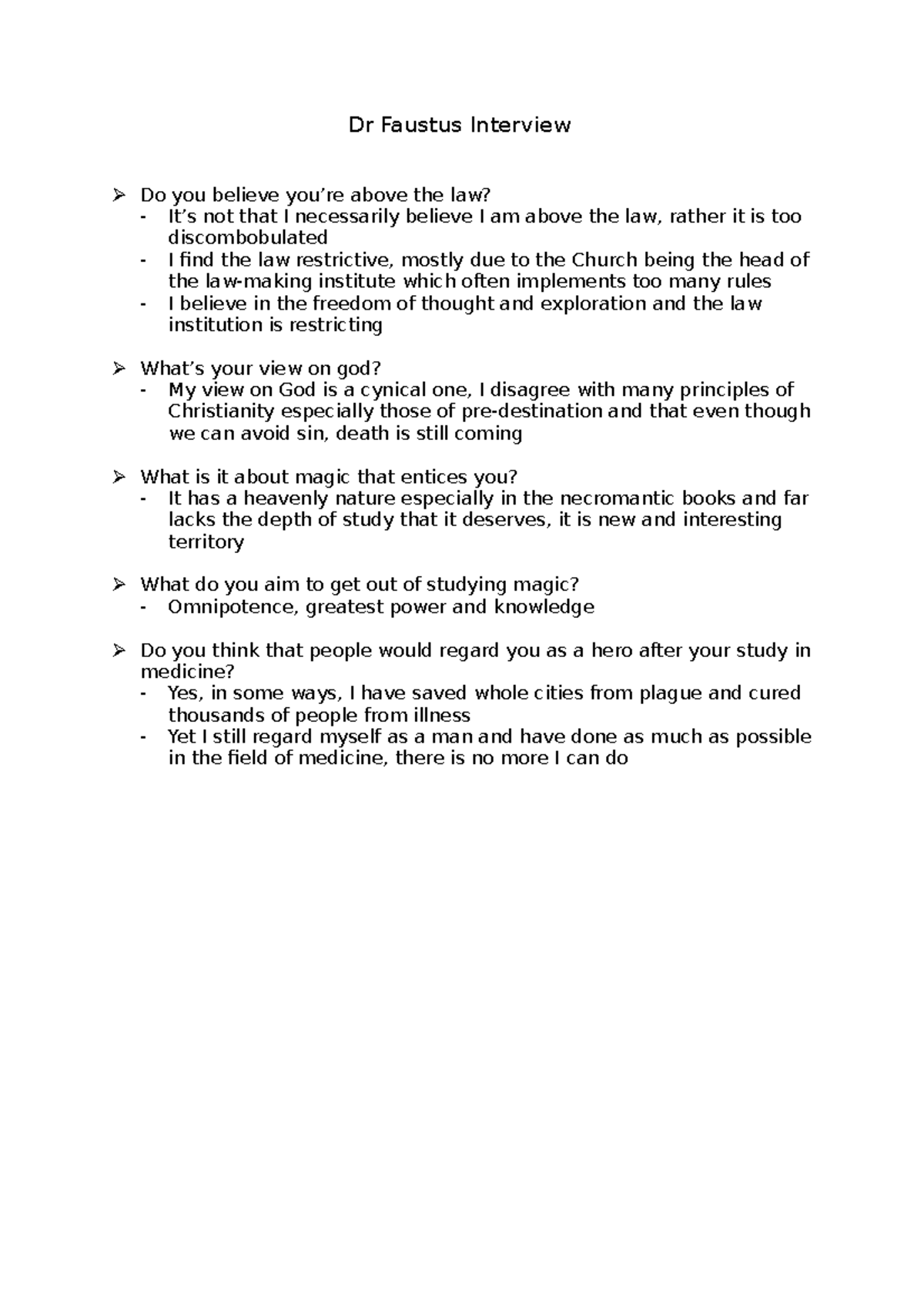 Dr Faustus Interview drama alevel notes Dr Faustus Interview Do