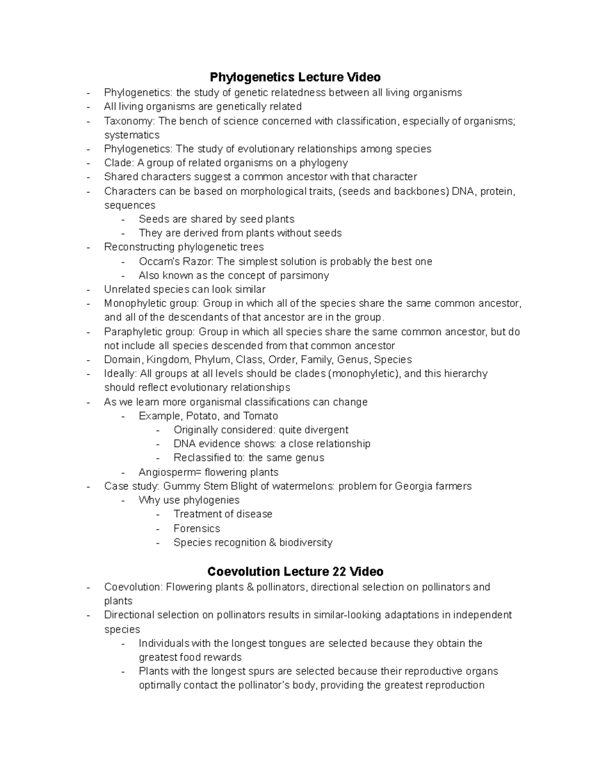 Plant Biology Lecture Notes For Test 4 - Phylogenetics Lecture Video ...