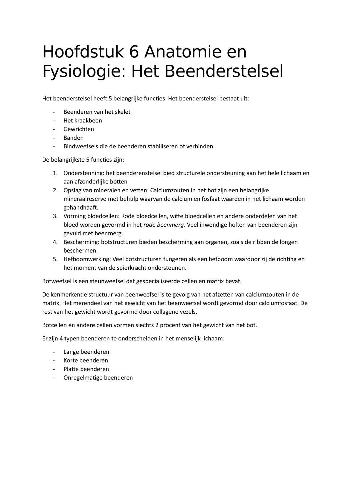 Hoofdstuk 6 Anatomie En Fysiologie Beenderstelsel Hoofdstuk 6