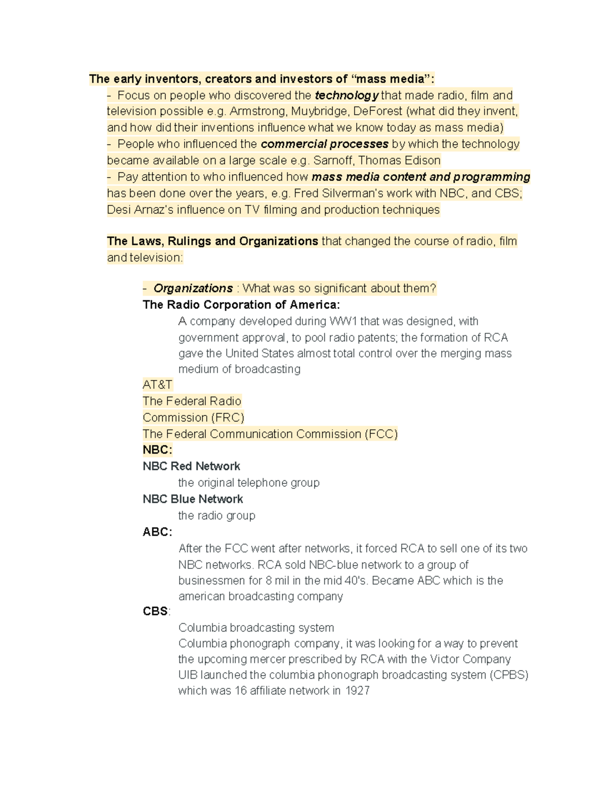 Study Guide - The early inventors, creators and investors of “mass ...