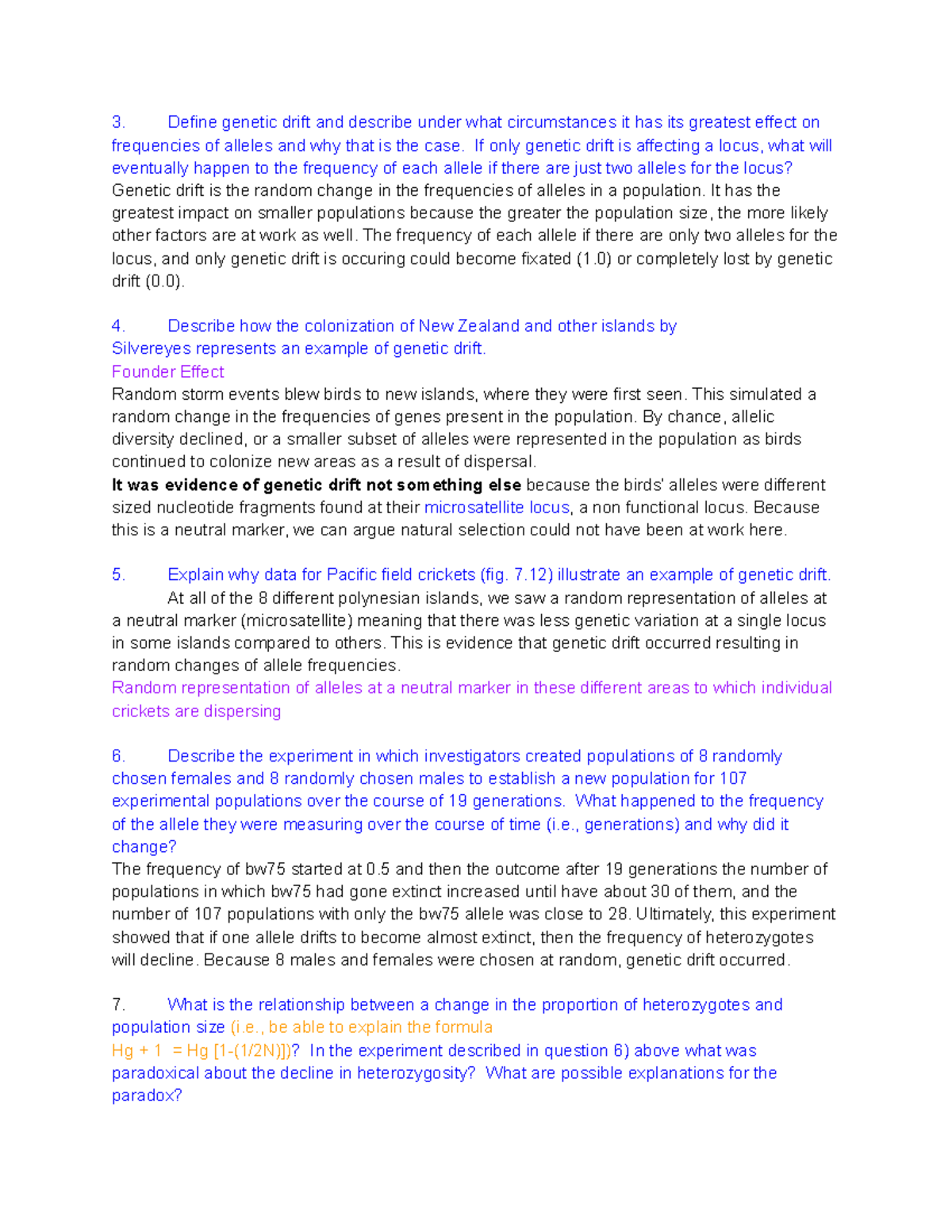 Exam 2 Ch 7 Study Guide Pt 2 - Define genetic drift and describe under ...