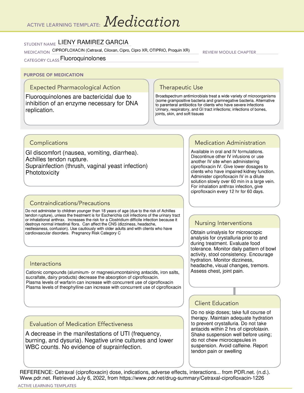 ciprofloxacin-med-cards-active-learning-templates-medication-student-name-studocu