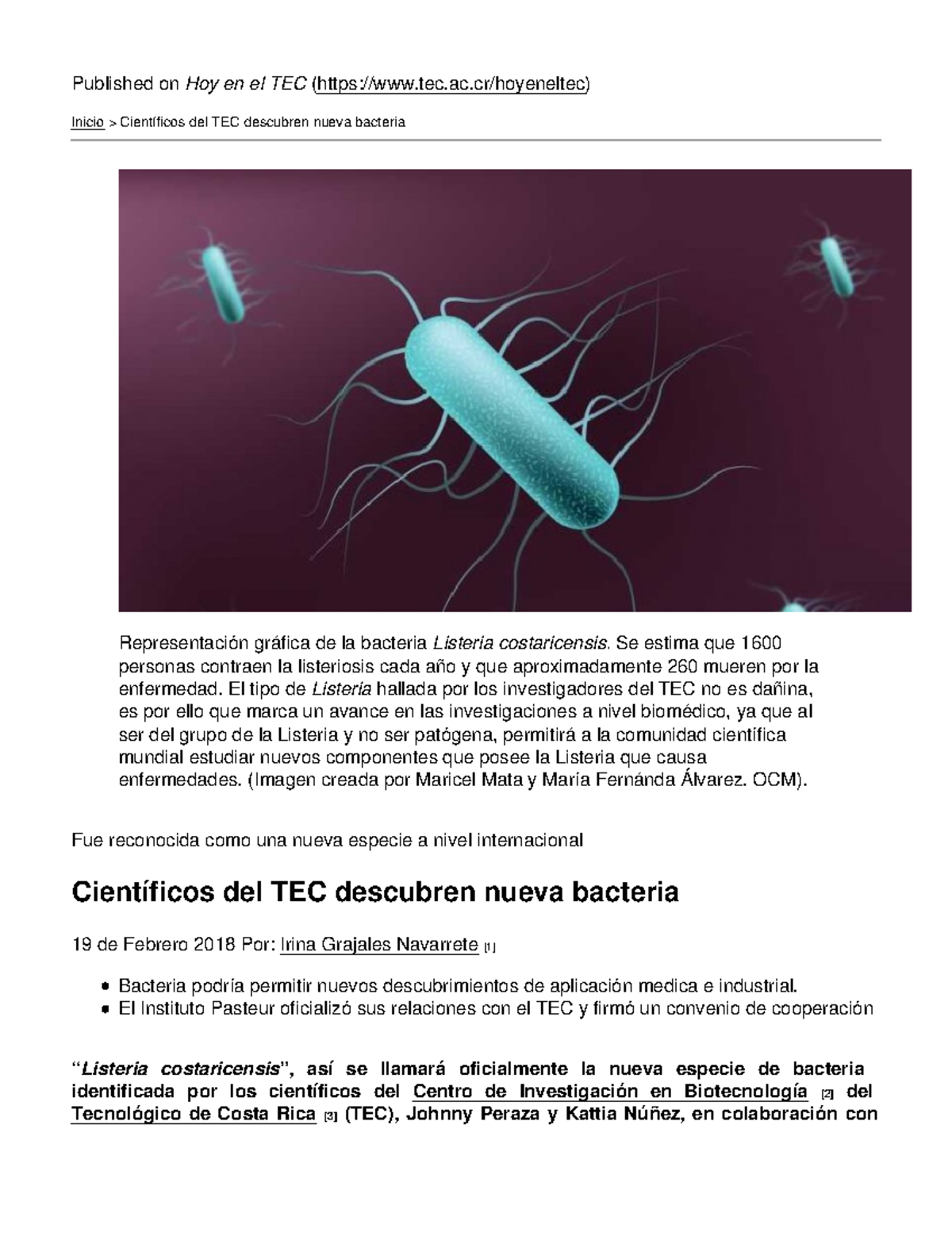Nueva bacteria Published on Hoy en el TEC (tec.ac/hoyeneltec) Inicio